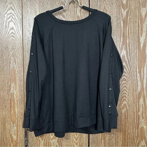MTA Sports Women's Long Sleeve Top 2X Black, Button Detail Along Arm Workout Top